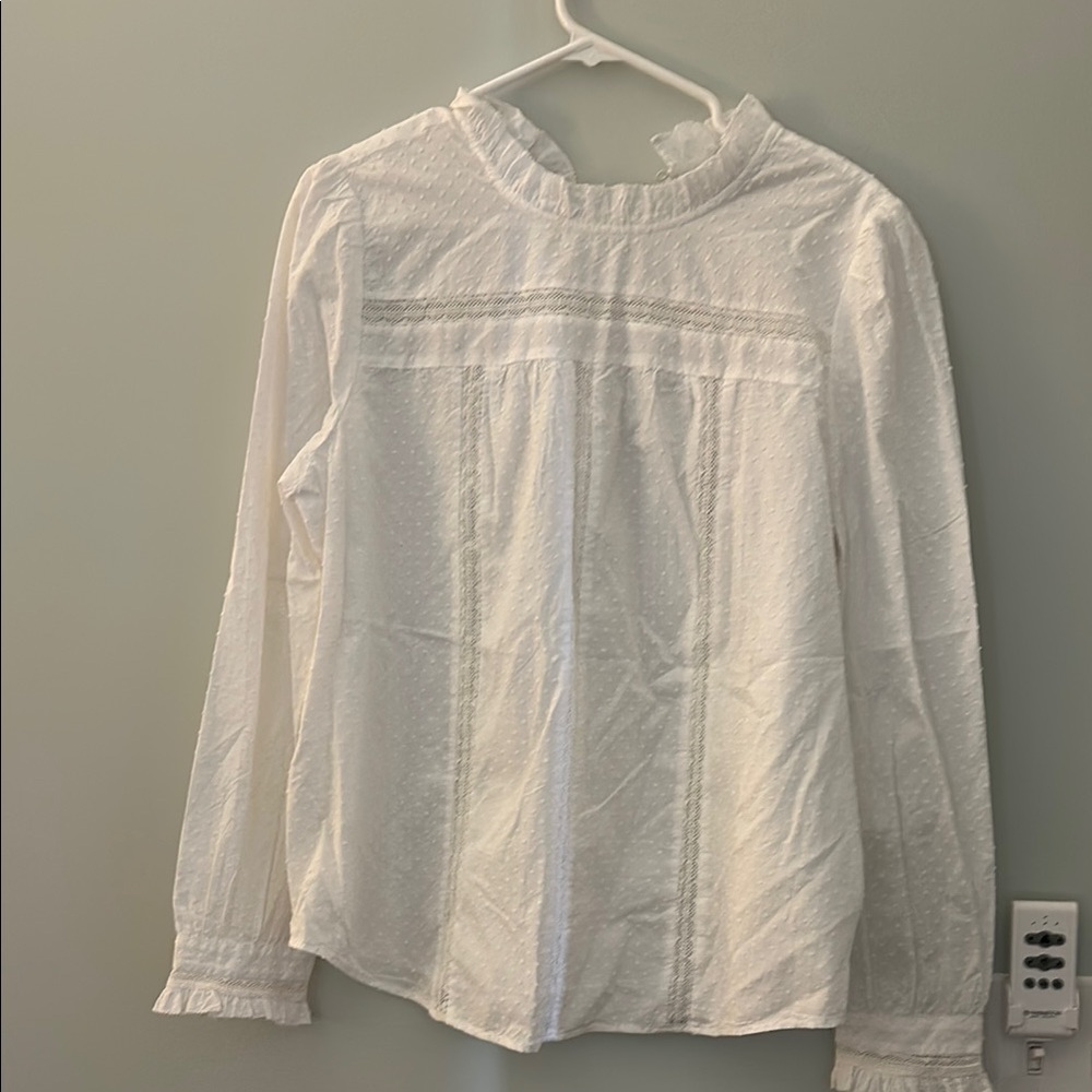 LOFT White Ruffled Long Sleeve Blouse